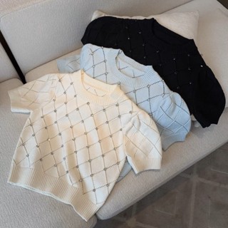 Camiseta Manga Oca Placa Feminina Curta Primavera/Verão Moda Malhas De Pescoço Redondo
