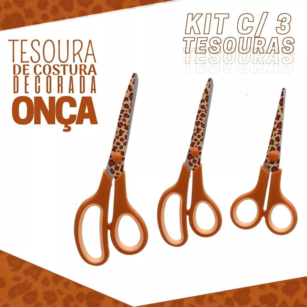 Kit C/ 3 Tesouras Decorado Para Costura e Artesanato - Onça