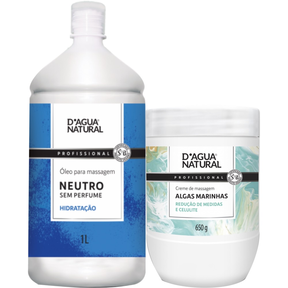 KIT DRENAGEM LINFÁTICA REDUZ EDEMA ÓLEO NEUTRO CREME ALGAS MARINHAS DÁGUA NATURAL