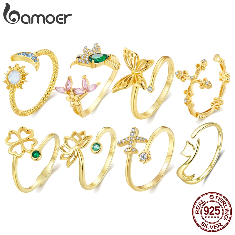 Bamoer 925 Prata Anel Aberto Jóias De Moda Com Banho De Ouro Para Meninas SCR843 em Oferta na Shopee