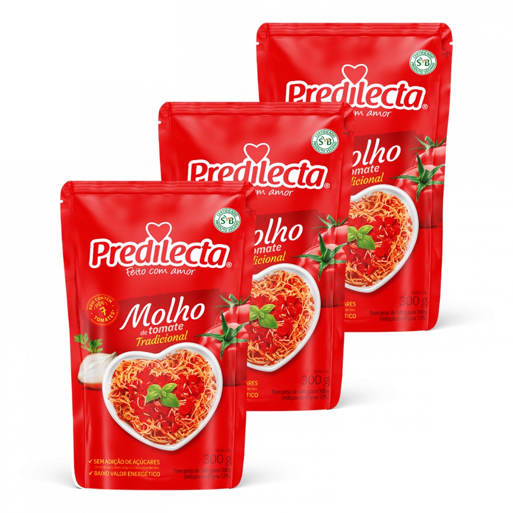 Kit 3 Molho De Tomate Tradicional Sachê 300g Predilecta