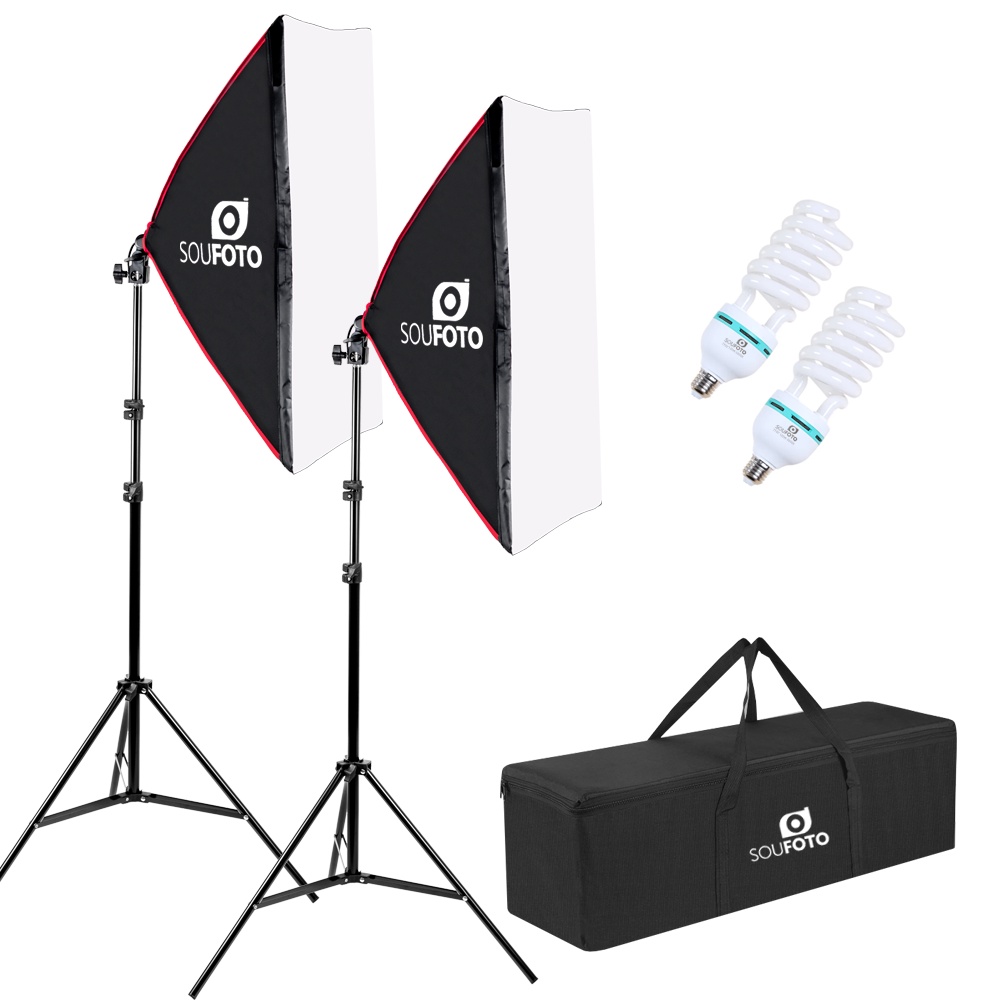 Kit de Iluminação Duplo Viena com Softbox 50x70cm Lâmpada Fluorescente 150w e Bolsa de Transporte