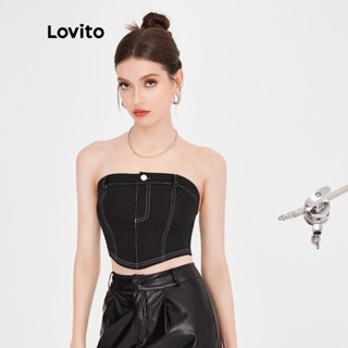 Lovito Casual Blusa Feminina Lisa Cropped Plain Tomara que Caia L51ED054 (Preta)