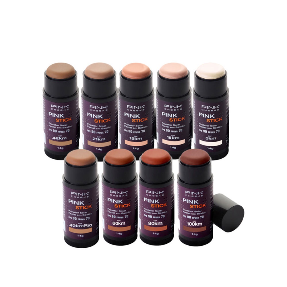 Protetor Solar Facial Pinkcheeks Stick Bastão 14 gramas FPS 90 Para Rosto 5-10-15-21-42km