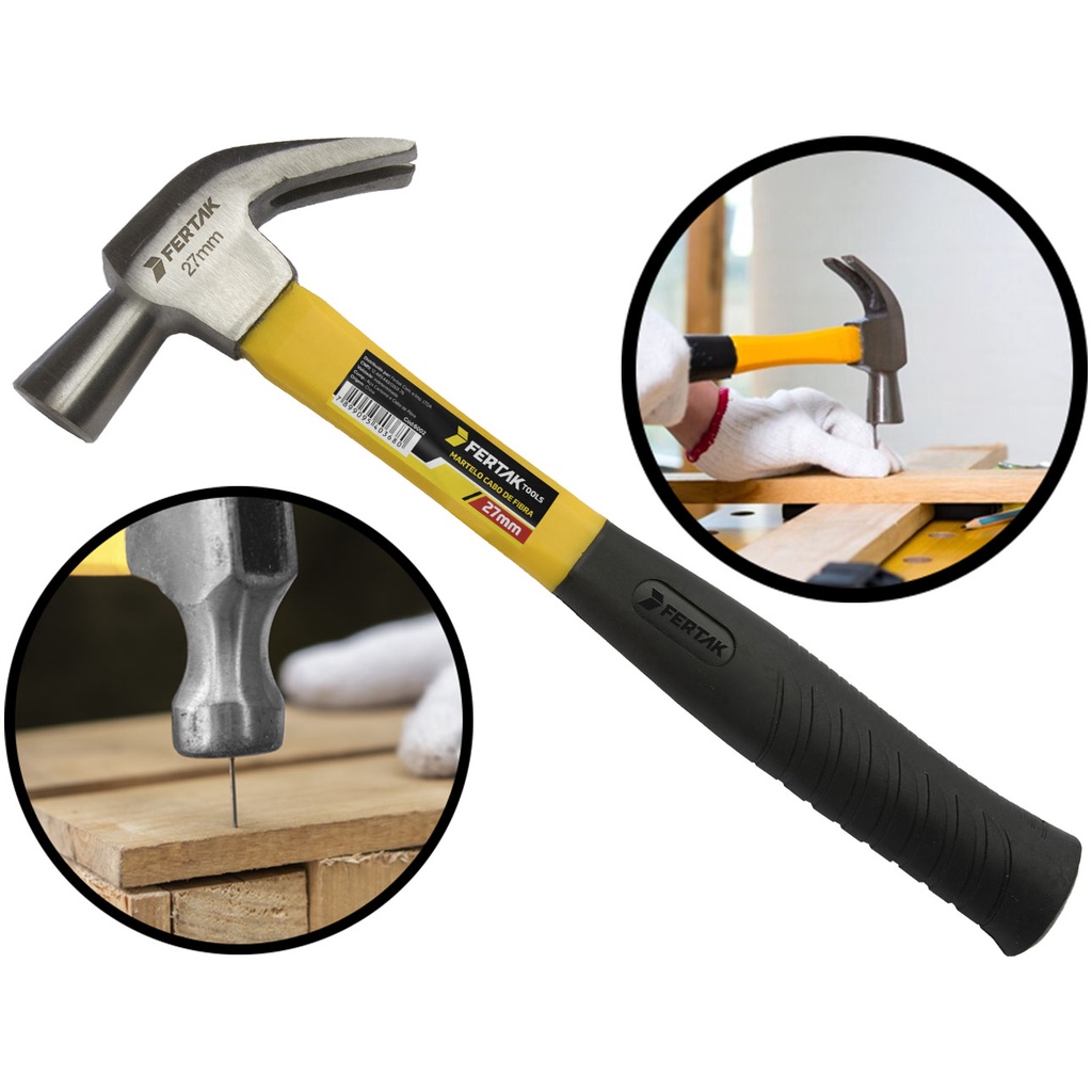 Martelo Unha Cabeça Cabo Emborrachado Fibra Portátil Aço Fertak 6002 em Oferta na Shopee