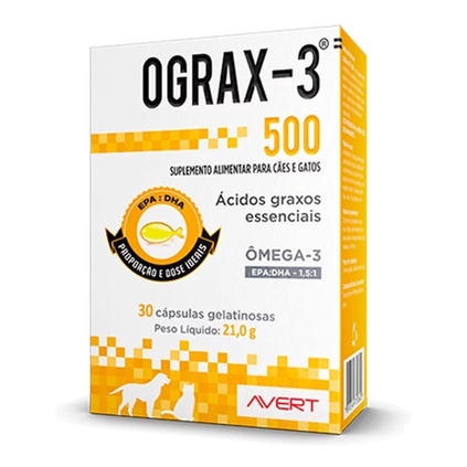 Ograx-3 500mg Suplemento Nutricional P/ Cães E Gatos 30 Caps