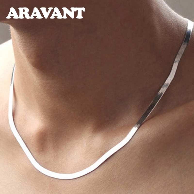 Aravant 925 Prata 4MM Colar De Ossos De Cobra Corrente Para Mulheres Homens Jóias De Moda