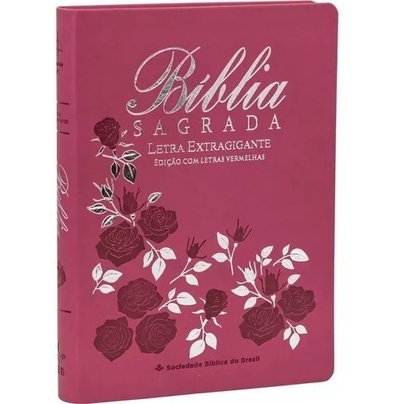 Bíblia Sagrada Letra Extra Gigante Almeida Revista Corrigida Arc Com Índice Lateral Luxo Sbb Pink Flor