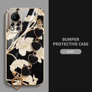 Infinix Hot 11s Nfc/X6812 X6812B Faixa De Flores Bauhinia Criativa Bracelete Do Amor Deluxe Silicone Galvanizado Caixa Protetora Anti Impacto