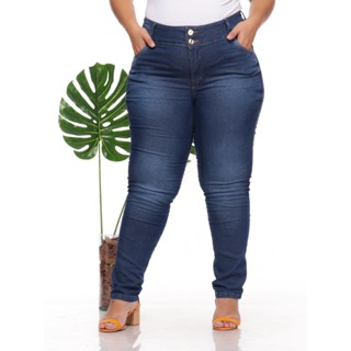 Calça Skinny Jeans Feminina Plus Size cintura alta com lycra