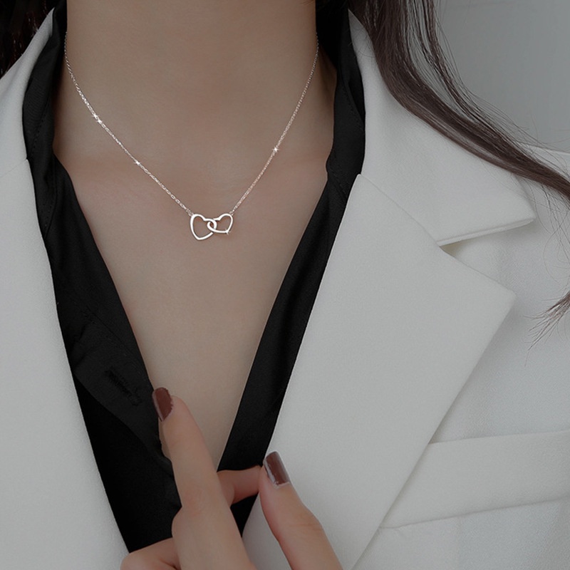 Colar De Coração Duplo BAMOER Joias Guardiãs Design De Moda Presente Para Mulheres - Fashion Accessories