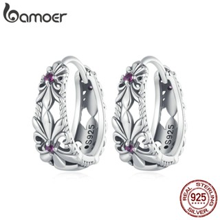 BAMOER 925 Sterling Silver Vintage Simple Iris Flower Brincos Moda Jóias Para Mulheres
