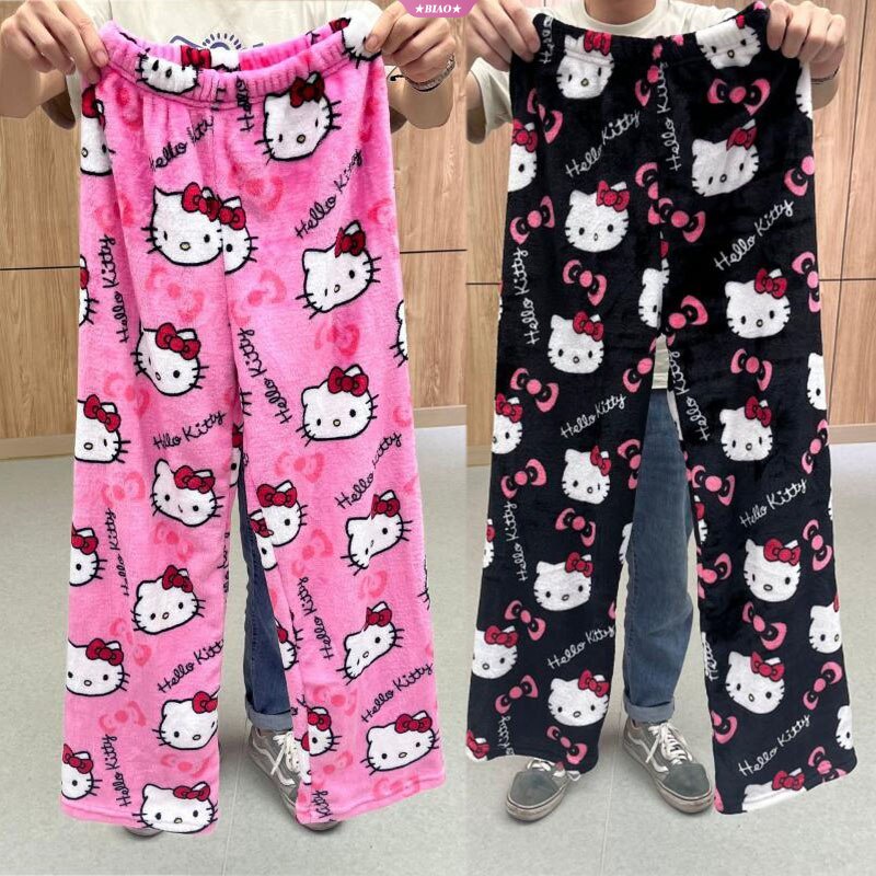 Hello Kitty Pajama Pants Kawaii Kt Cat Women Warm Casual Outono Inverno Calças De Pelúcia ...