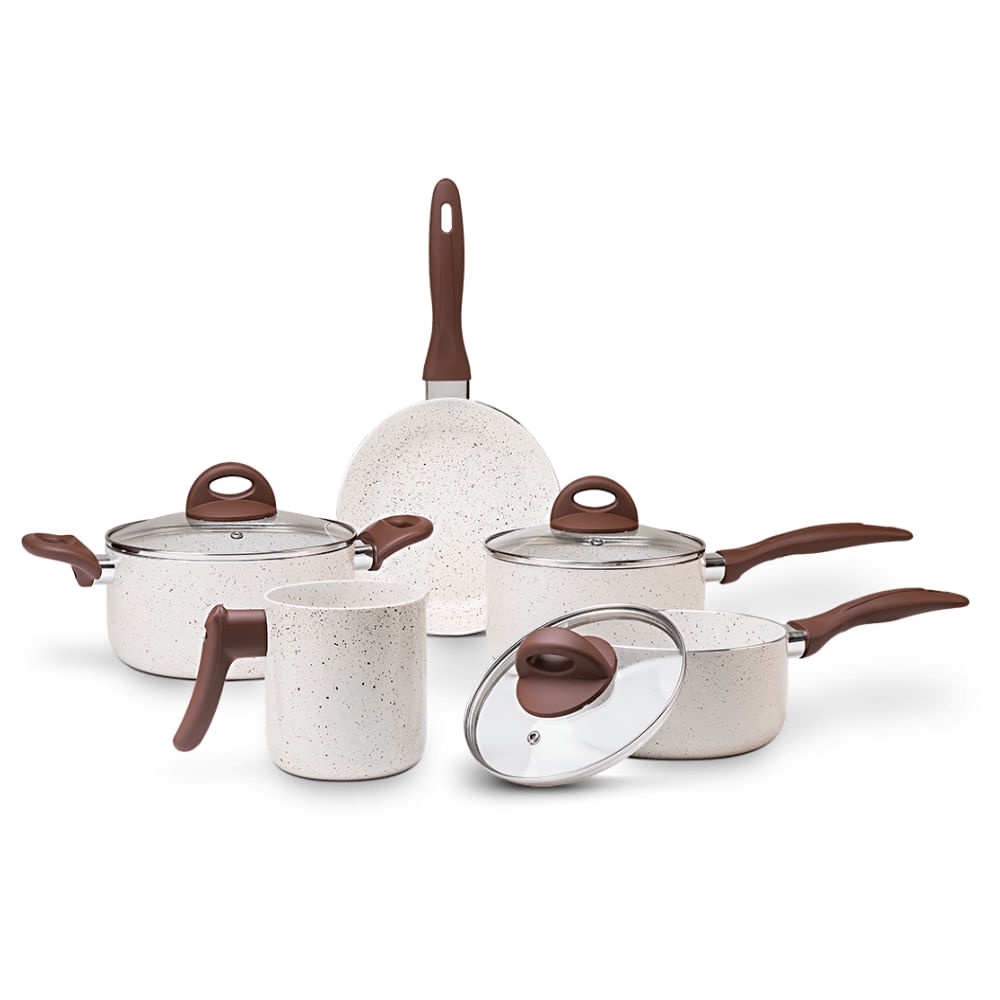 Jogo de Panelas Antiaderente 5 Peças Ceramic Life  - Vanilla - Vermelho - Cinza - Home & Living