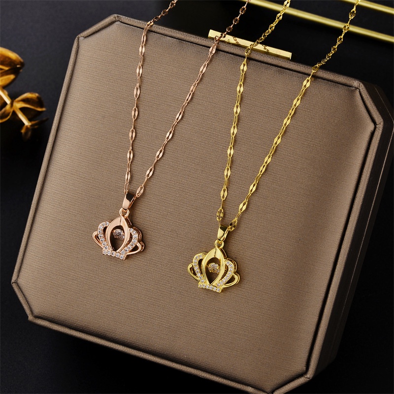 HT Influencer Smart Queen Crown Micro-Incrustado Pingente Colar de Aço Titânio Feminino Clavi