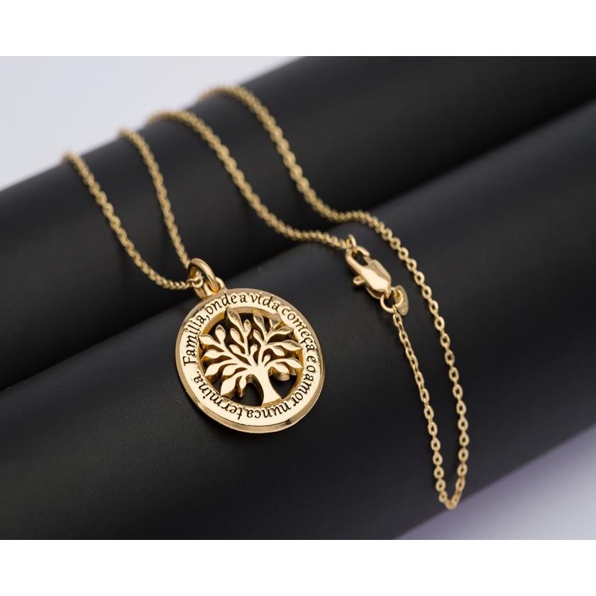 Corrente Cordão Aço Inox  Pingente Arvore Da Vida Banhado a ouro Colar Maculino