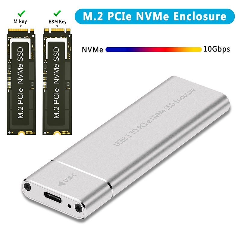 NOVO NVMe M2 SSD Gabinete Externo SSD NVME Gabinete PCIE 10Gbps USB 3.1 Gen2 USB C Adaptador Caixa de Alumínio M.2 NVMe SSD Caso