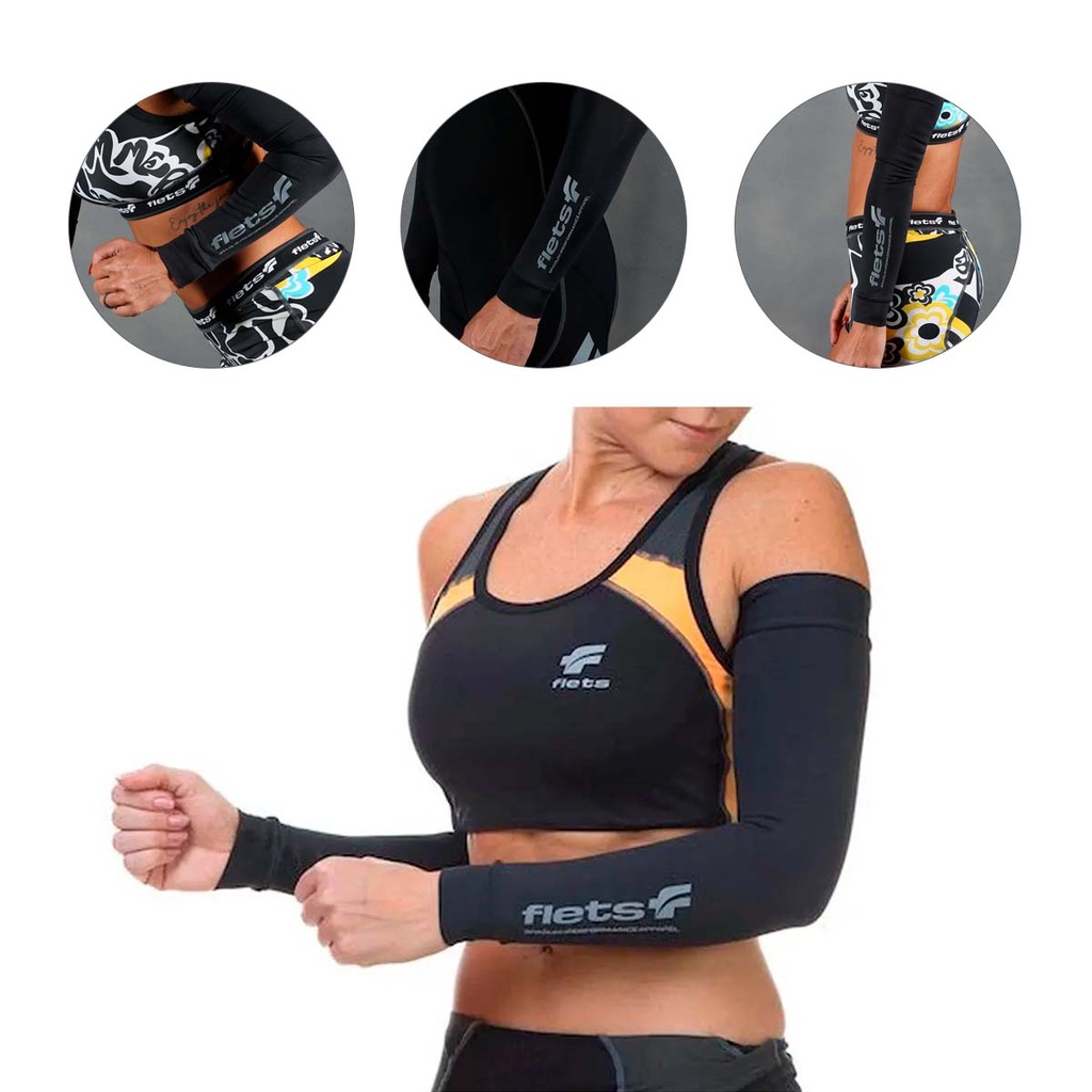 Par de Manguito FLETS PRETO Moto Mangote Manga Proteção Solar Para Braços Esportivo Unissex Proteção Solar UV50+ Segunda Pele