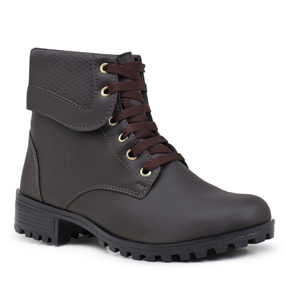 Bota Cano Médio Coturno Mid com Dobra e Ajuste em Cadarço em Oferta na Shopee