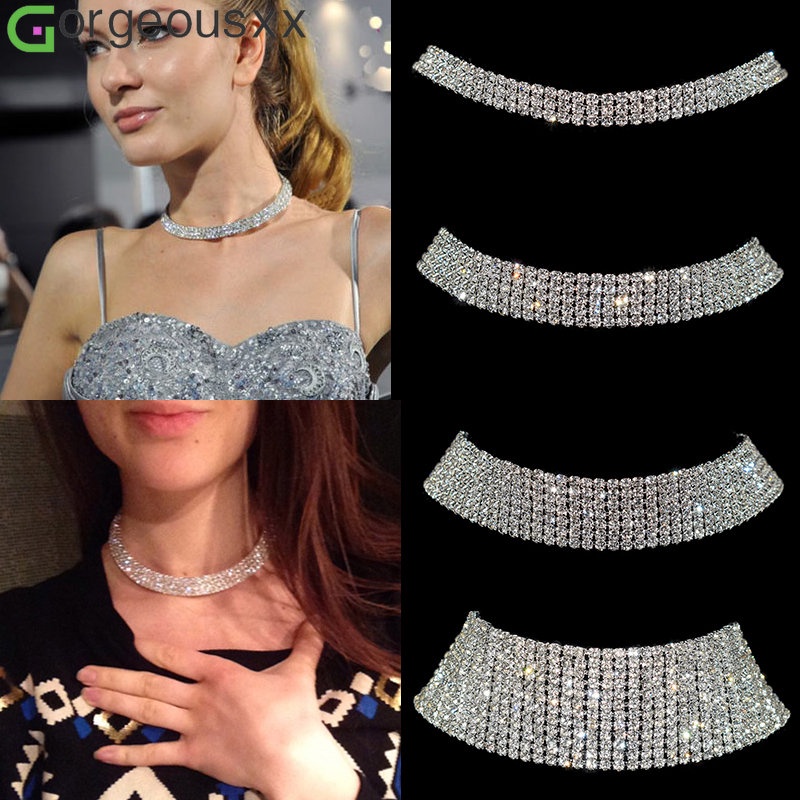Prata Cintilante Gargantilha De Cristal Corrente Para Mulheres Nupciais Festa De Casamento Colares De Rhinestone Jóias Presentes