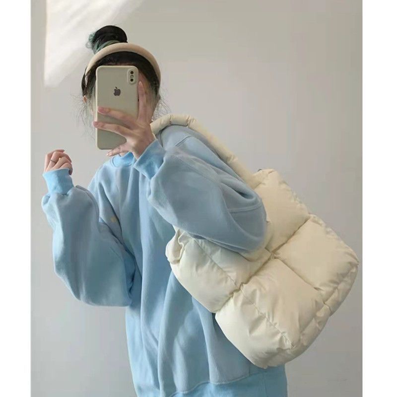 Ins Large Capacity Tote Bag Saco De Almofada De Algodão Macio Para Mulheres Ombro Simples ...