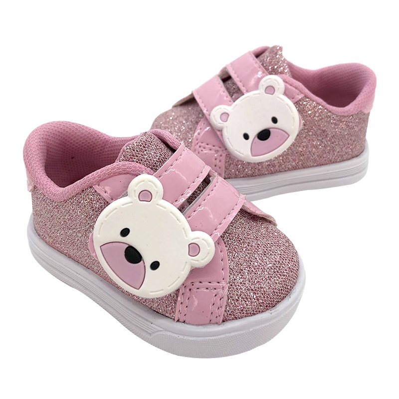 Tênis Sapatinho Sapato Para Bebê Menina Infantil Tenis Urso Rosa Com Brilho