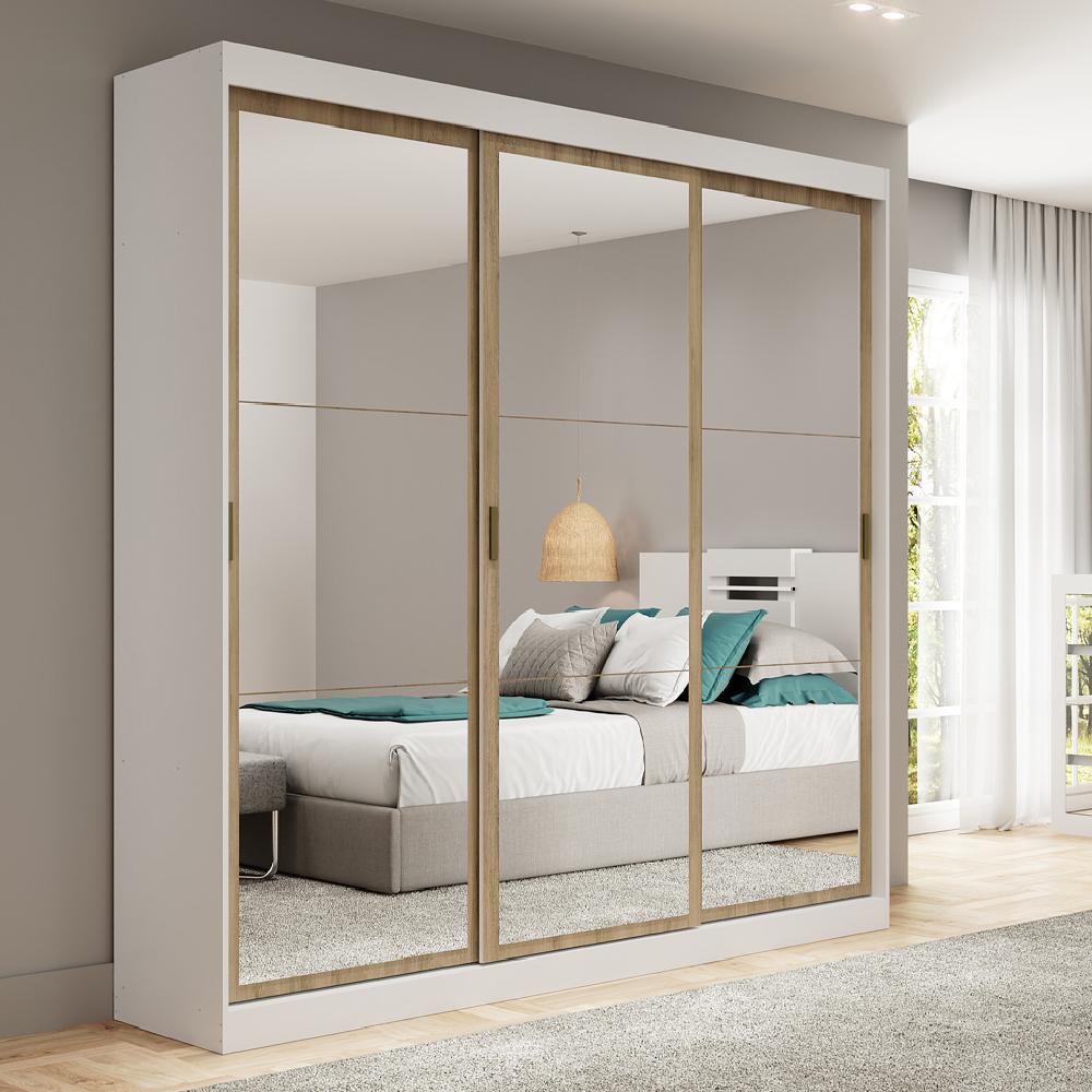 Guarda Roupa Casal 3 Portas 4 Gav Espelho Branco Carraro em Oferta na Shopee