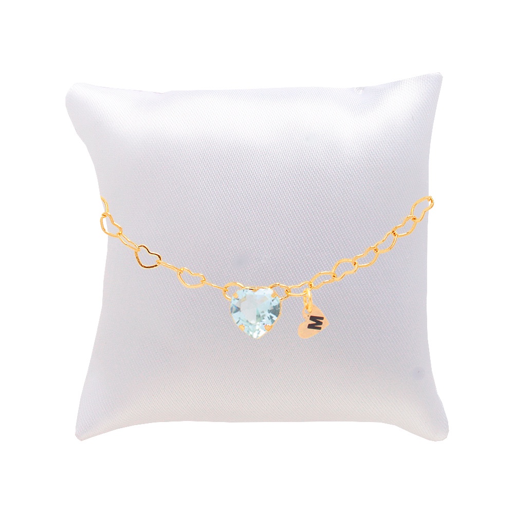 2 Pulseira Madrinha Azul Folheada Ouro Almofada,Inicial