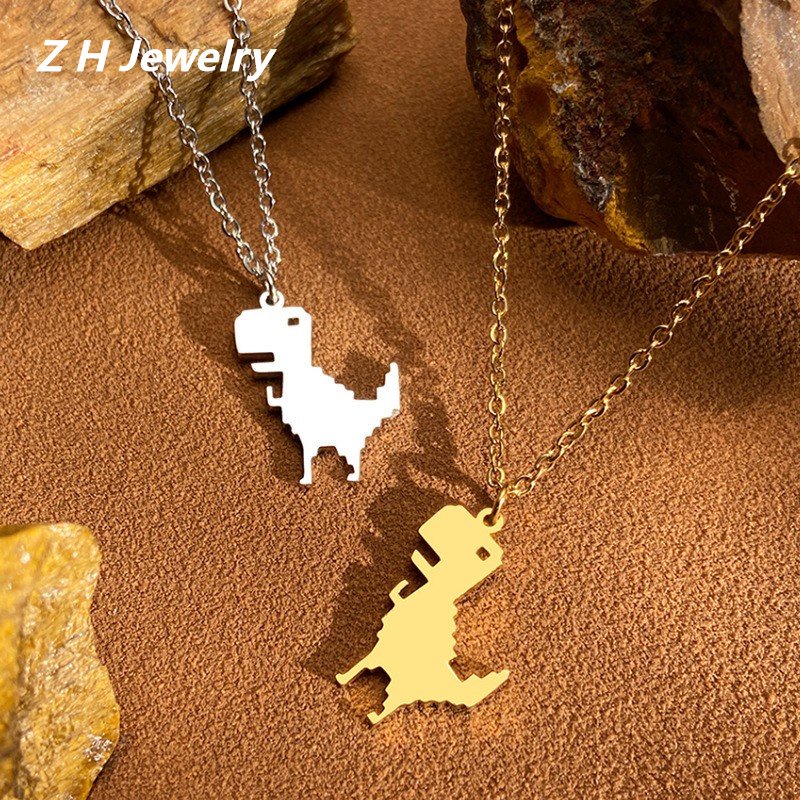 ZH Jewelry Gothic Pingente De Dinossauro De Aço Inoxidável Colar Corrente De Colarinho Feminino Hip Hop Rock Party Jóias Acessórios