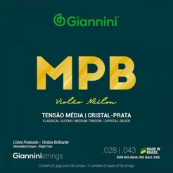 KIT 5 ENCORDOAMENTO VIOLÃO NYLON GIANNINI GENWS MÉDIO SÉRIE MPB