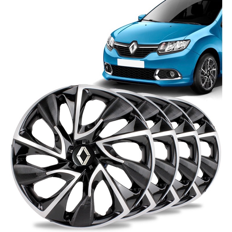Kit 4 Calota Ds4 Aro 14 Preta/Prata Renault Sandero