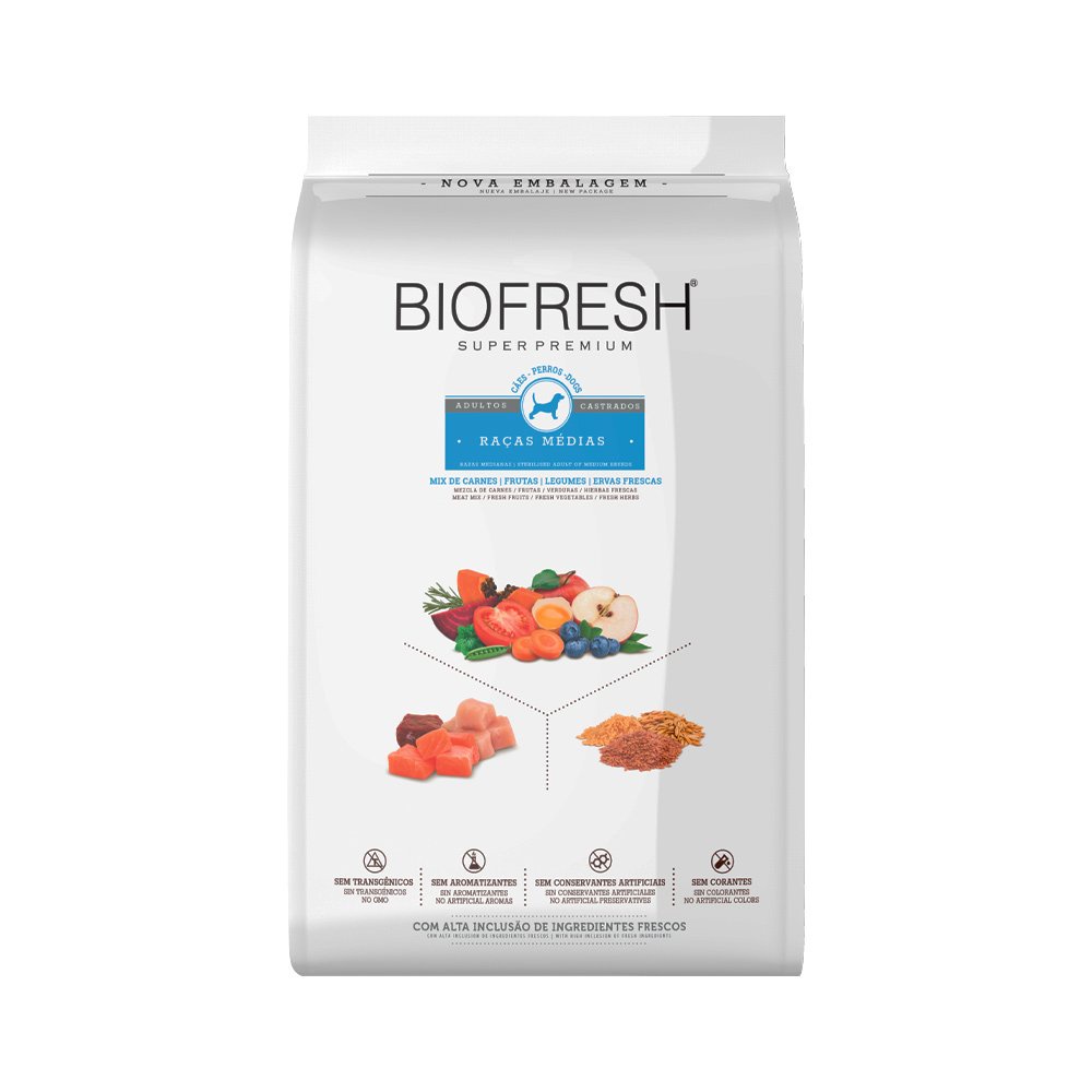 Ração Biofresh Cães Castrados Porte Médio Mix de Carne, Frutas e Legumes 10,1kg