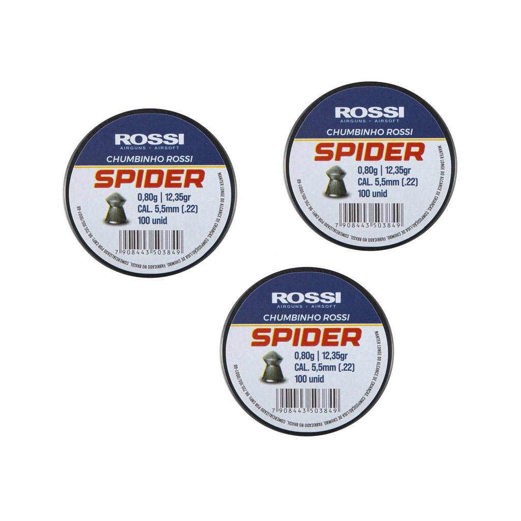 Chumbinho Rossi Premium Spider 5,5mm 100 unidades Kit 3 em Oferta na Shopee