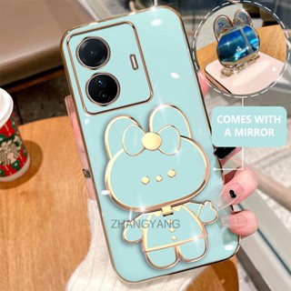 Caixa De Telefone Realme c55 Plating 3D Com 360 ° Concha Macia De silicone Rotativa E Espelho Embutido
