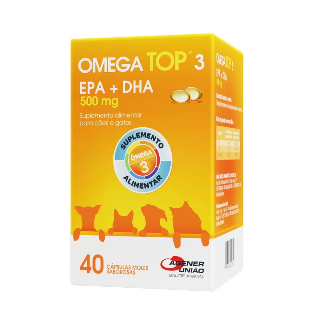 Omega Top 3  500mg Suplemento Alimentar para Cães e Gatos 40 Cápsulas