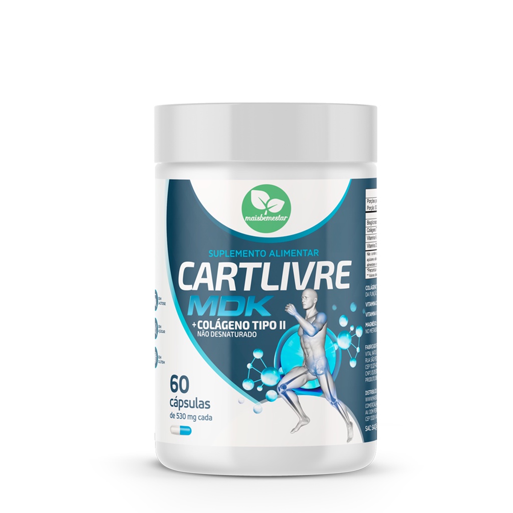 Cartlivre Ultra MDK - Colageno Tipo 2, Magnesio, Vitamina D e Vitamina K2 - 60 Cápsulas - Mais Bem Estar