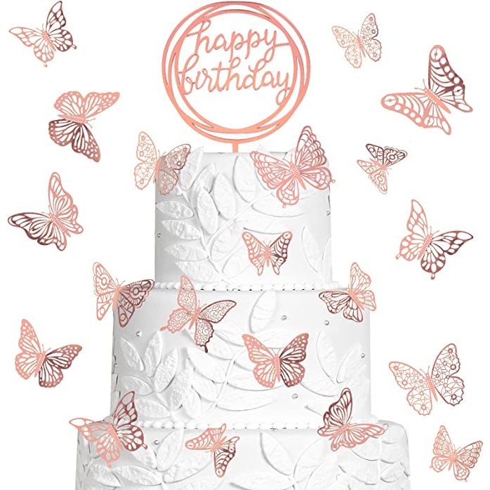 Conjunto De 12pcs De Cobertura De Bolo Borboleta , Decorações De Papel Para Meninas Festa De Aniversário/Casamento Parede Decoração De Alimentos