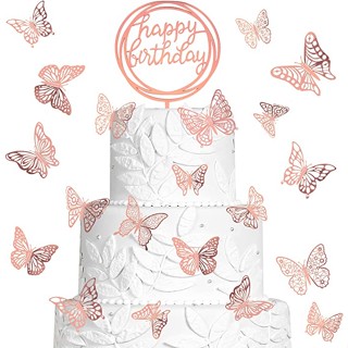 Conjunto De 12pcs De Cobertura De Bolo Borboleta , Decorações De Papel Para Meninas Festa De Aniversário/Casamento Parede Decoração De Alimentos