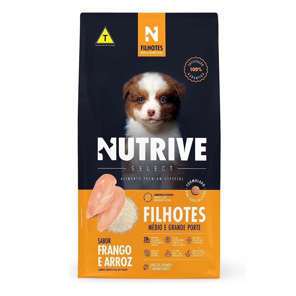 Ração Cães Nutrive Select Filhotes Médio e Grande Frango e Arroz 15kg - Pets