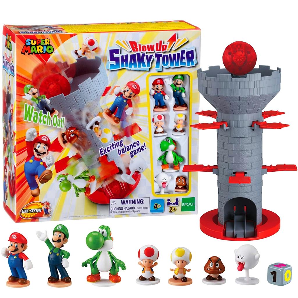 Jogo Super Mario Blow Up Shaky Tower - Torre Instavel com 7 Figuras de Personagens Mario Nintendo - Epoch