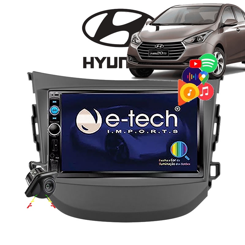 Kit Central Multimídia Mp5 Câmera Moldura Preta Hyundai HB20