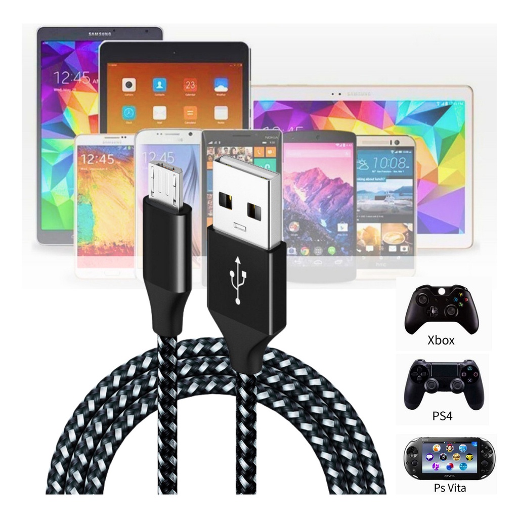 Cabo Reforçado Turbo 3m Micro-usb V8 Celular Ps4 Xbox Dados em Oferta na Shopee