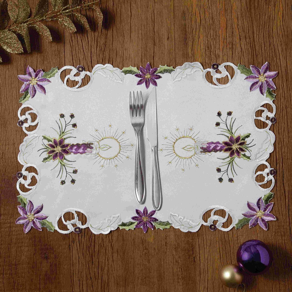 Toalha De Bandeja Natal Bordado Branco Lilas 30X45Cm Rafimex