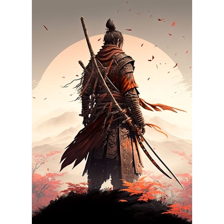 Quadro Decorativo Samurai Sakura Guerreiro, decoração casa Quadro Decorativo japonês gueixa samurai tamanho grande Decoração para sala casa cozinha quarto Quadro decorativo abstrata Moderno Decoração Sakura Guerreiro, Sunset Retro arte #17