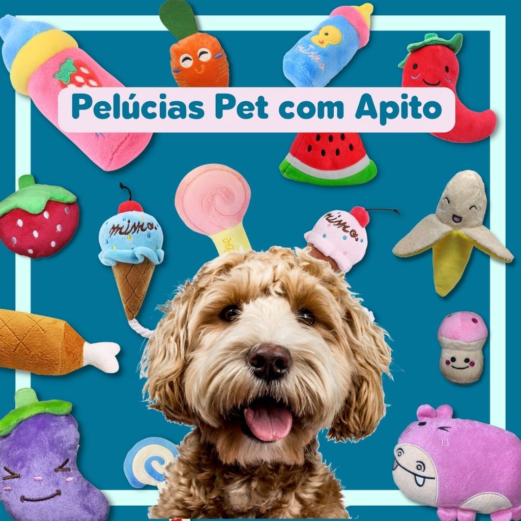 Bichinho de Pelúcia Brinquedo de Cachorro Pet Mix Premium Mordedor Frutas com Apito Som