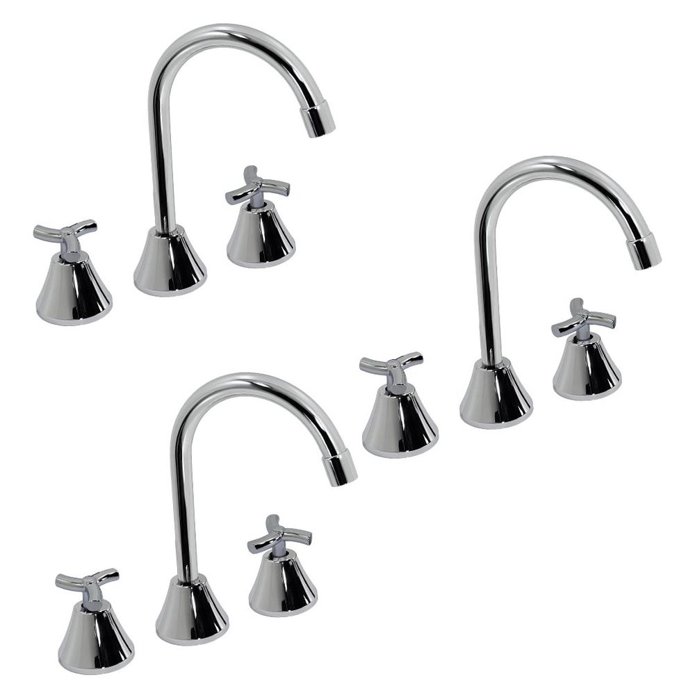 Kit Torneira Misturador Duplo Comando Para Lavatório Mesa Bica Alta 1/2" Primor Docol Com 3 Peças