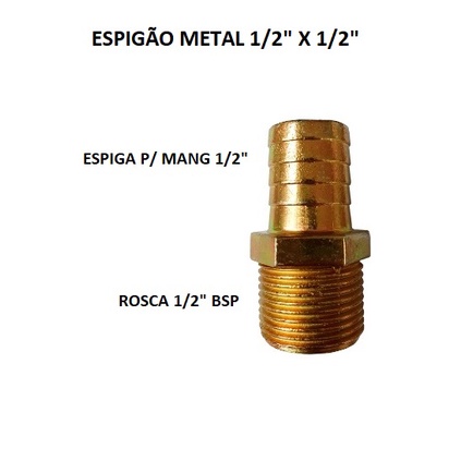 Espigão Bico Adaptador 1/2 Macho Conector Gás Encanado e Hidráulica Rosca 1/2 — imagem 2 de 2