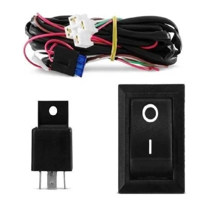 Kit Chicote Farol Auxiliar Milha Universal / Botão + Relê + Chicote + Fusivel Porta Fusivel