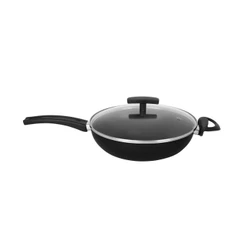 Frigideira Wok Antiaderente Cabo e Alça 26 cm Teflon com Tampa de Vidro