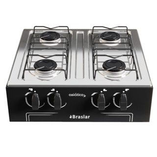 Fogão a Gás Braslar Asiático 4 Bocas Preto sem Forno em Oferta na Shopee